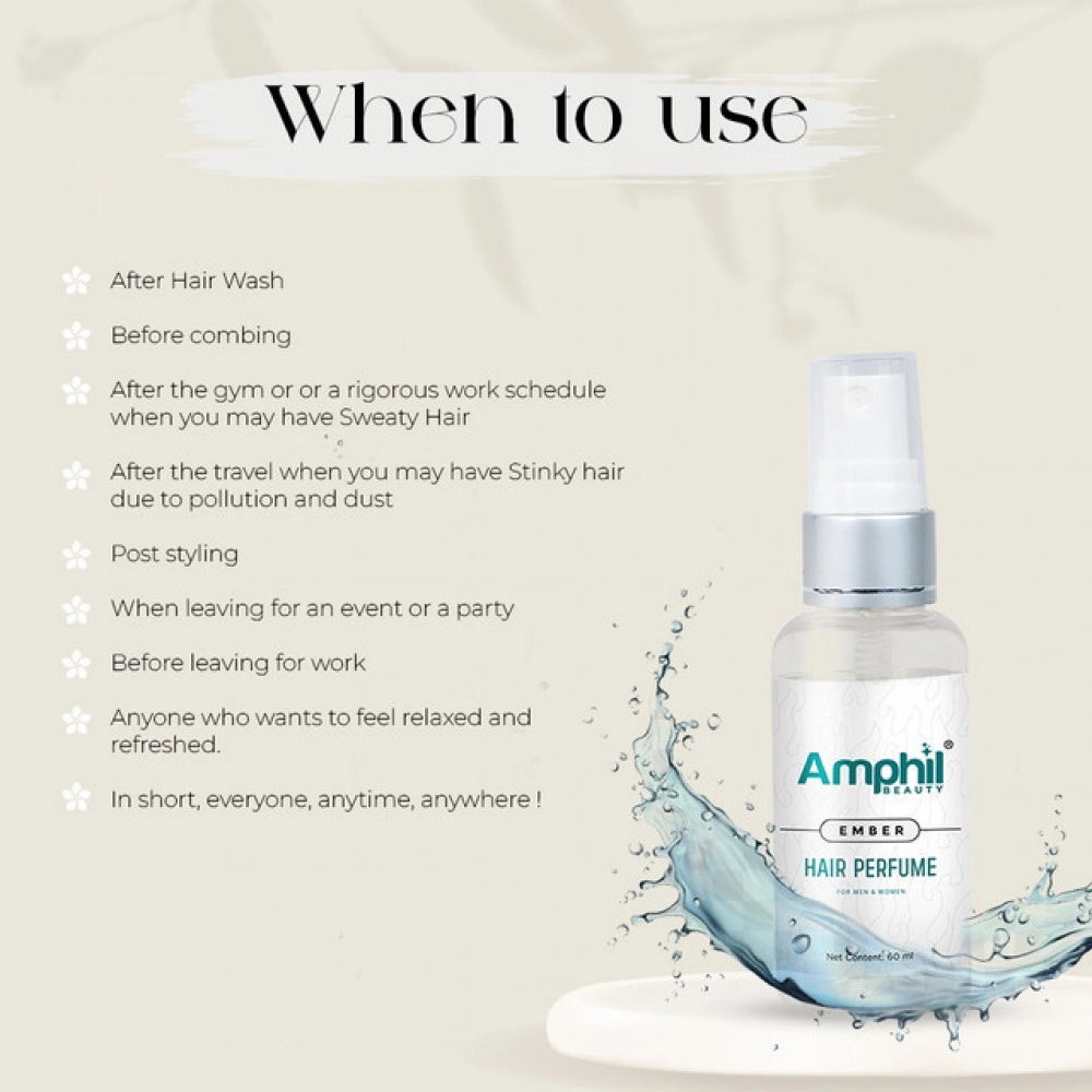 Amphil beauty Ember Unisex Hair perfume 60 ml | Alcohol free | Water based | Paraben Free
