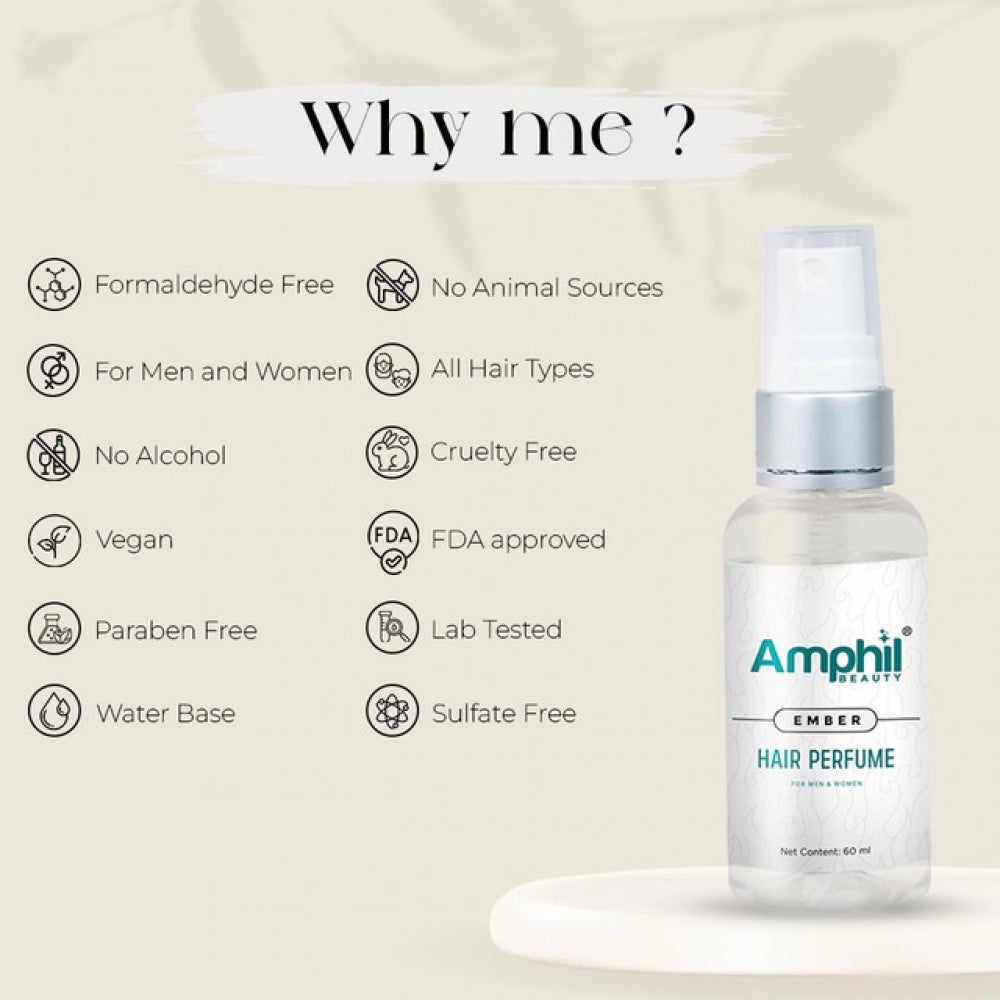 Amphil beauty Ember Unisex Hair perfume 60 ml | Alcohol free | Water based | Paraben Free