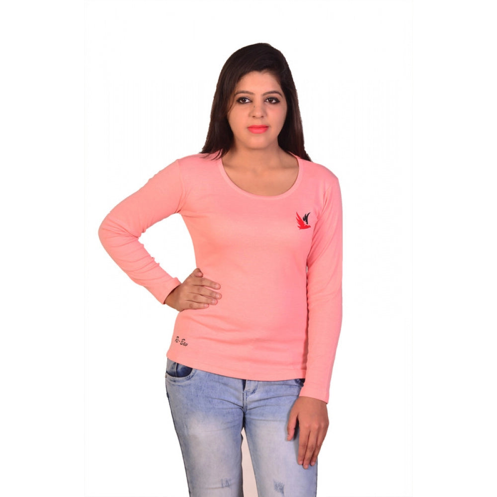 Women's Solid Full Sleeve T-Shirt Top Casual Wear